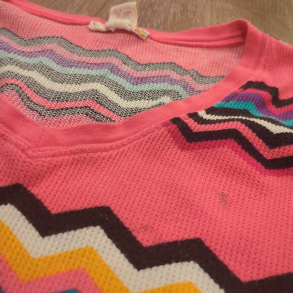VTG OP Sport Women's Medium Sweater Aztec Pink Colorful Stripe Fair Isle V-Neck - Picture 2 of 7